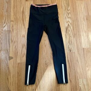 NWOT! P.E NATION BLACK LEGGING WITH PEACH WAISTBAND AND ANKLE ZIPPER DETAILS